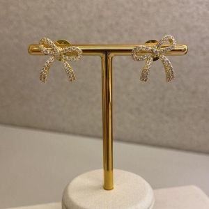 Brinco pino fixo laça M cravejado zircônia cristal