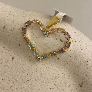 Pingente coração baguete VER/ROXO/ROSA