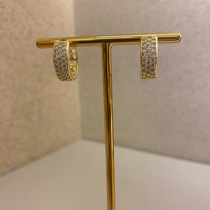 Brinco argola click 3 fileiras de zircônia cristal