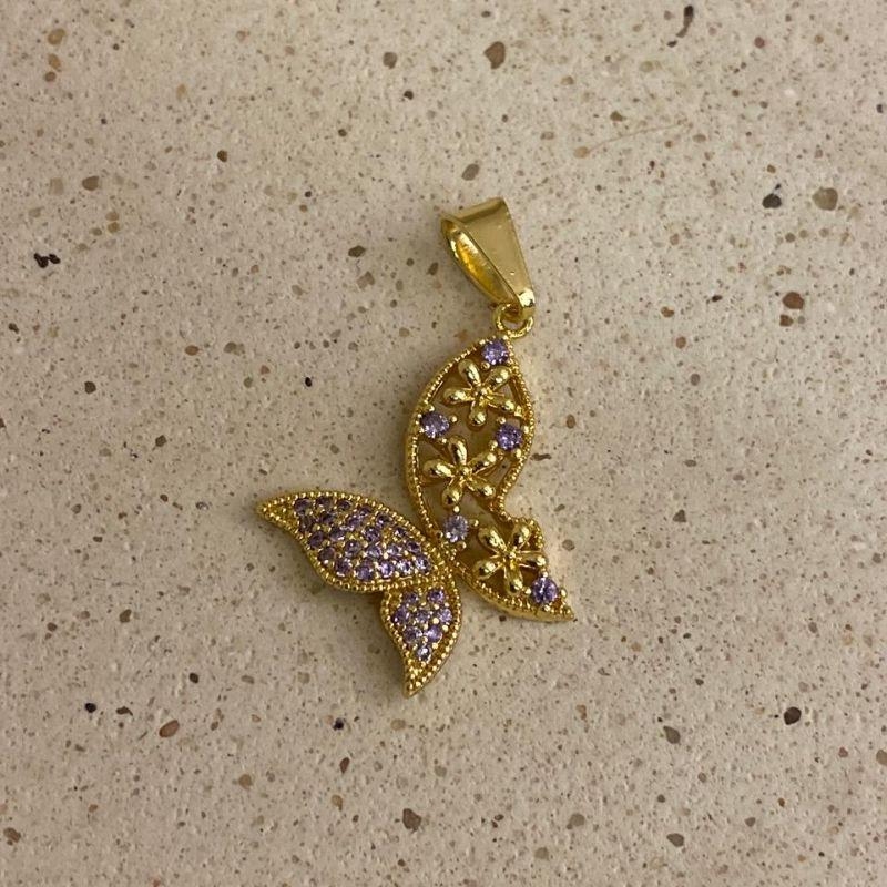 Pingente borboleta zircônia roxa