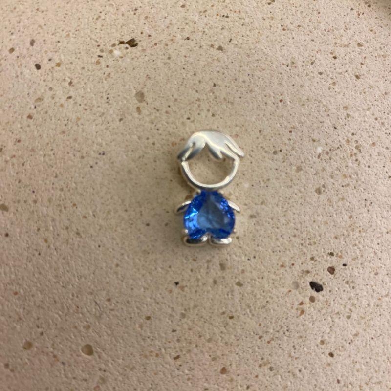 Pingente menino coração azul Prata