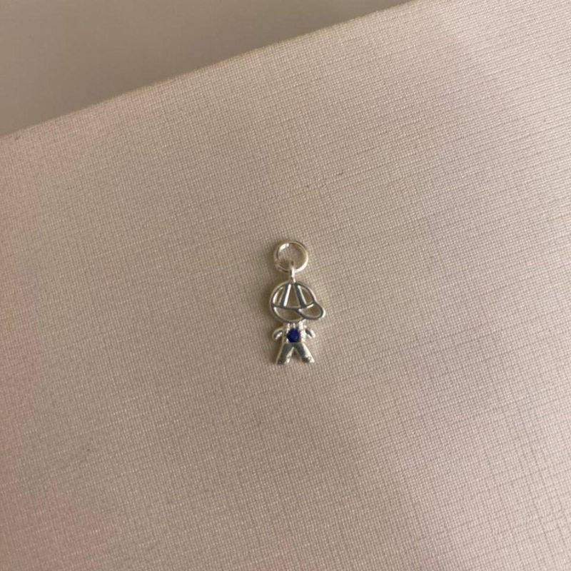 Pingente menino zirconia azul P Prata