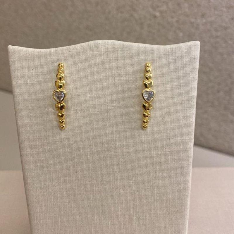 Brinco coração zircônia e liso