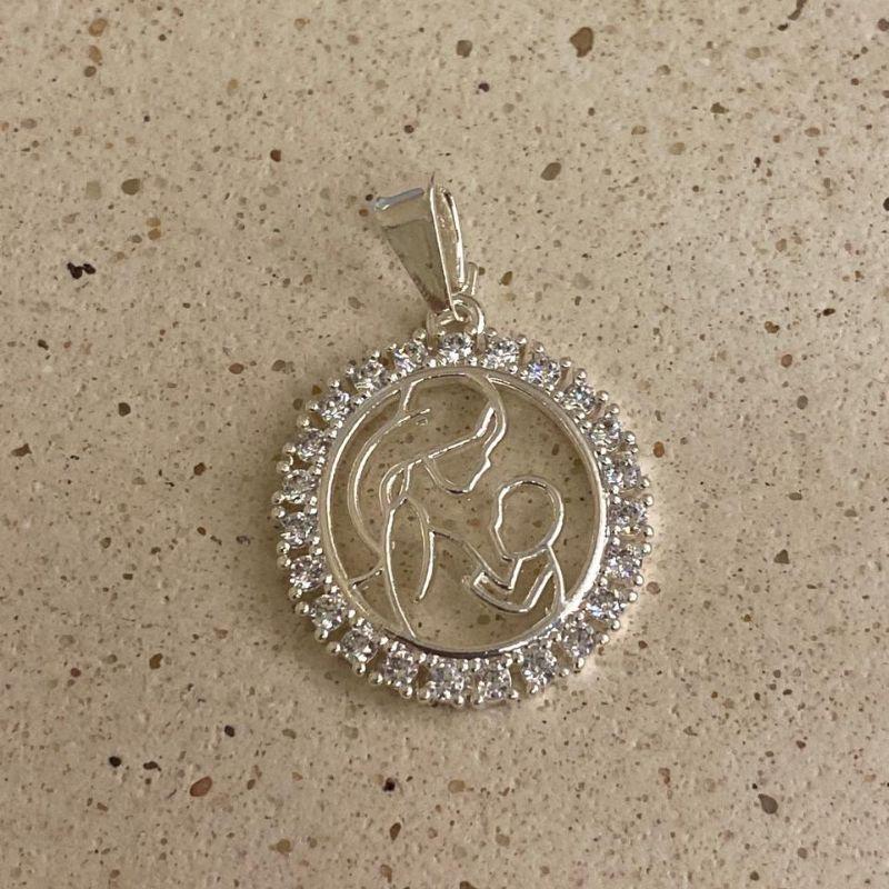 Pingente mandala mãe e filho Prata