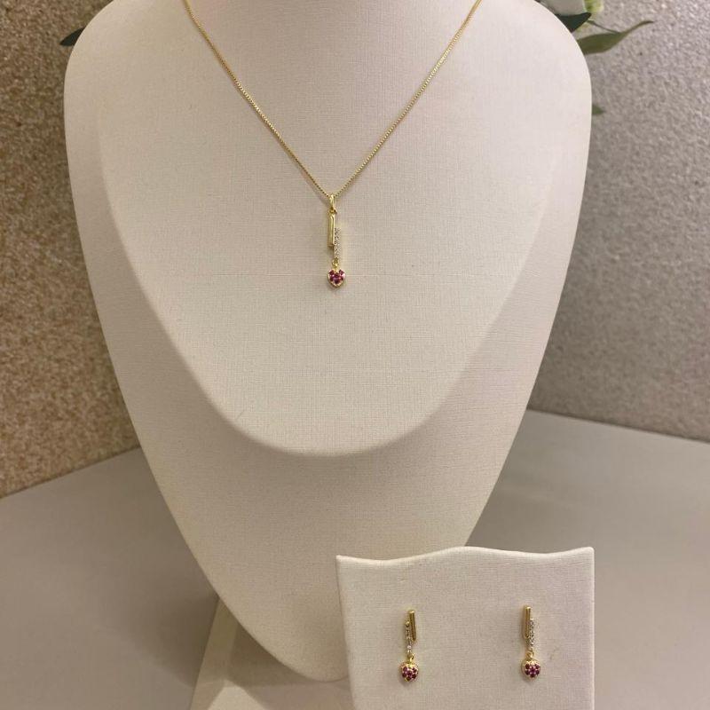 Conjunto Dália zirconia Rosa
